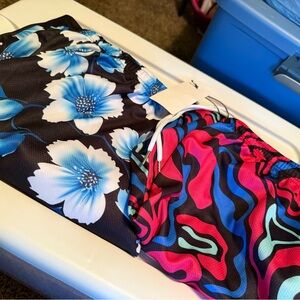 Two-Pair Printed Shorts — Blue Floral + Neon Wave